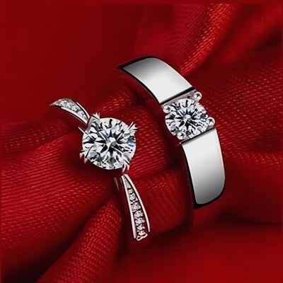 Romantic CZ Stone Adjustable Couple Silver Ring For Men And Women