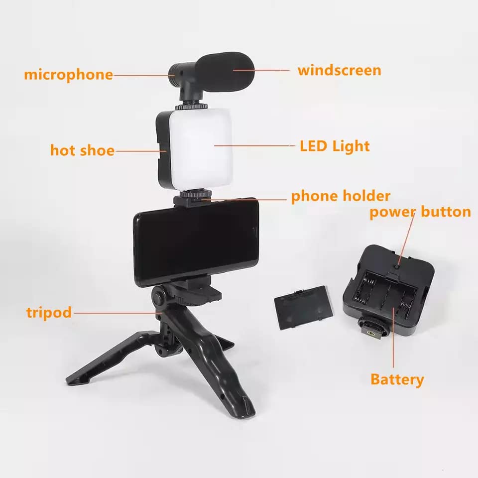 Pro Vlogging Kit – Tripod, Microphone, LED Light, & Accessories for Live Streaming