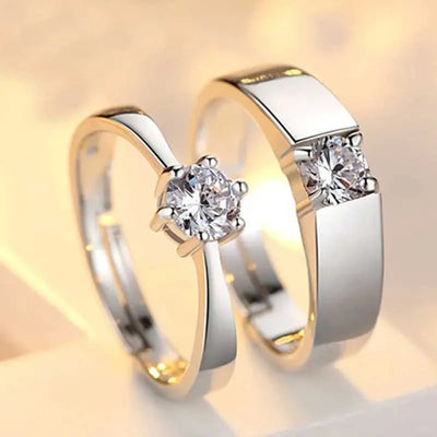 Romantic CZ Stone Adjustable Couple Silver Ring For Men And Women
