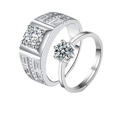 Elegant Silver Couple Rings Set – His & Her Matching Diamond Design