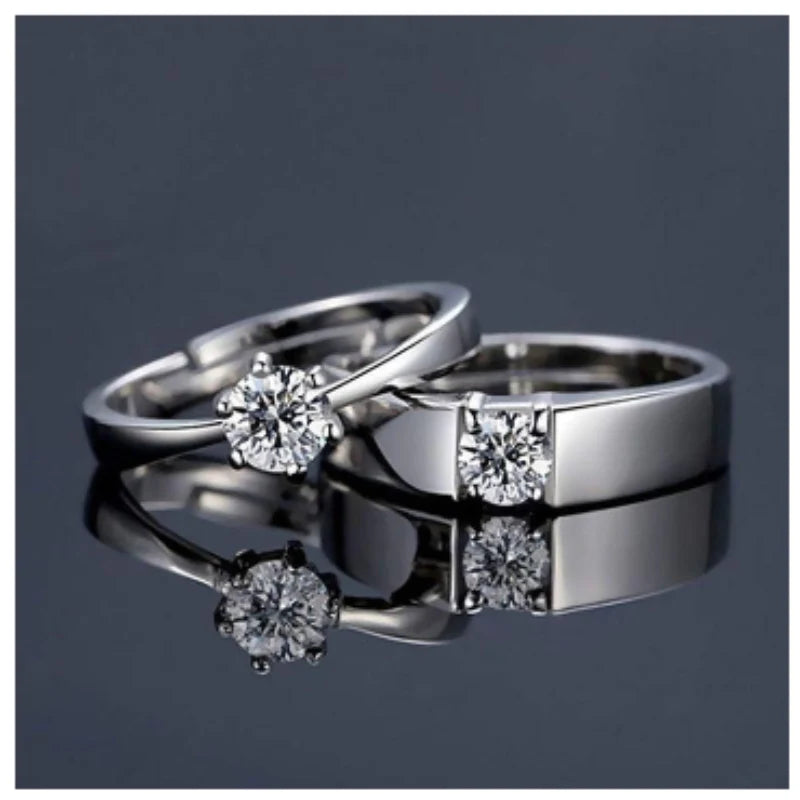 Romantic CZ Stone Adjustable Couple Silver Ring For Men And Women