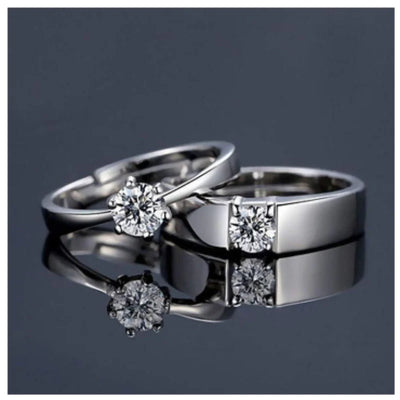 Romantic CZ Stone Adjustable Couple Silver Ring For Men And Women
