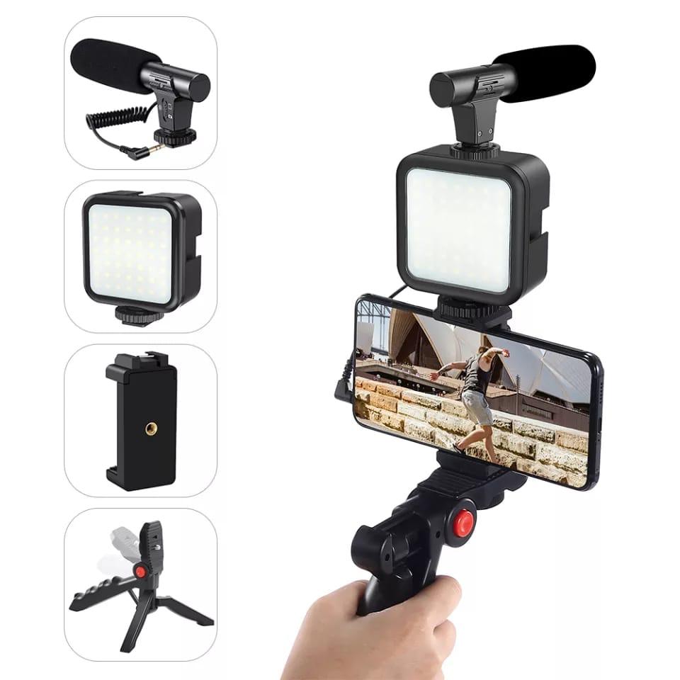 Pro Vlogging Kit – Tripod, Microphone, LED Light, & Accessories for Live Streaming