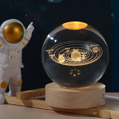 Crystal Ball Night Light – 3D Galaxy Astronaut Moon Lamp with USB